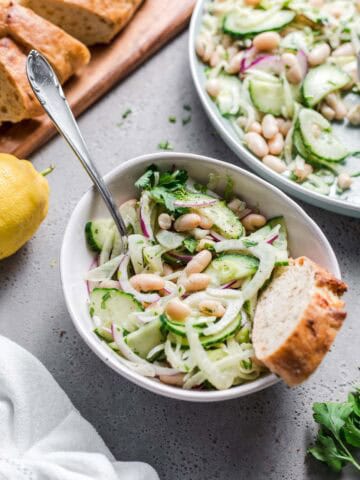 roher gurken fenchel salat mit bohnen