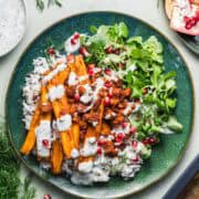 karotten aus dem ofen mit reis und joghurt dressing